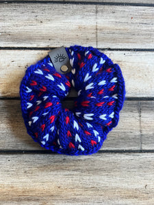 Knit Scrunchie (Cobalt Blue and Lipstick Red)