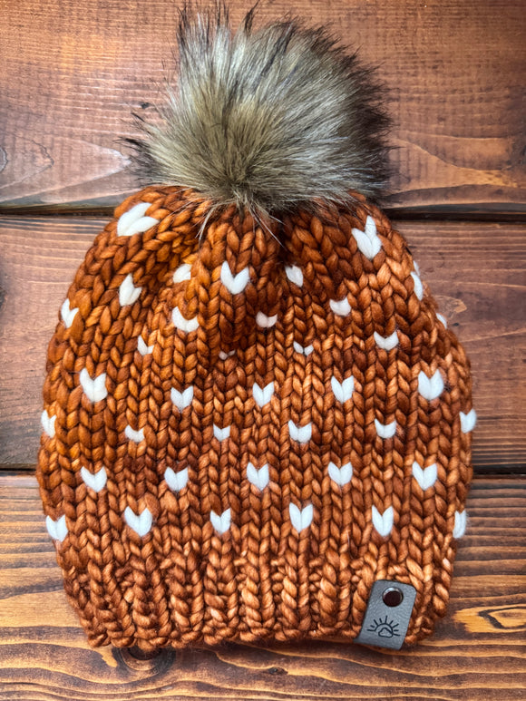 Heart Spring Beanie (Caramel and Ivory)